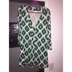 Diane Von Furstenberg Green and Black Patterned Dress